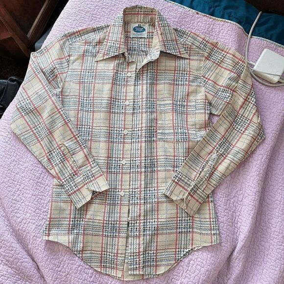 Vintage 70s Macrae Prest Plaid Button-Up Shirt - Permanent Press - S 14-14½ - Picture 10 of 11